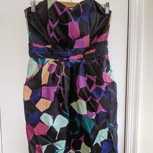 Strapless Multicolor Geometric Dress
